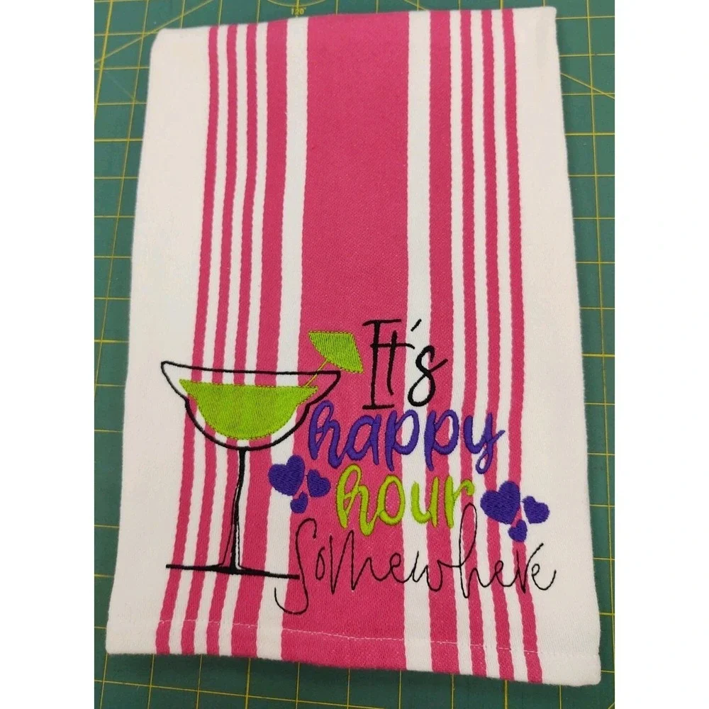 It's Happy Hour Somewhere Kitchen Hand Bar Tea Towel Set of 1 Great Gift Idea!
